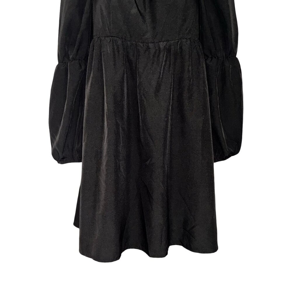 Sz.S*Exlura*Black 3/4 Sleeve Square Neckline Smocked Mini Dress - Picture 3 of 7